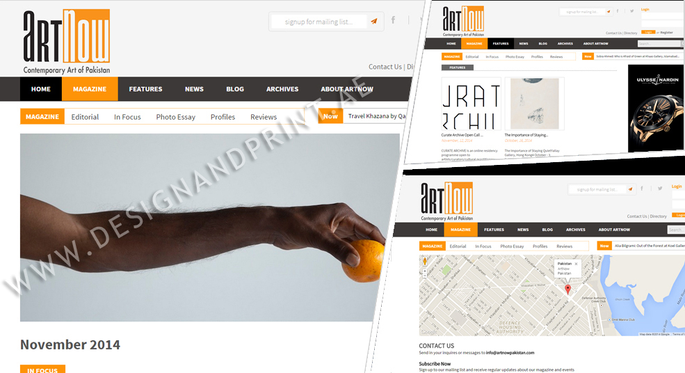 website layout for contemporary arts